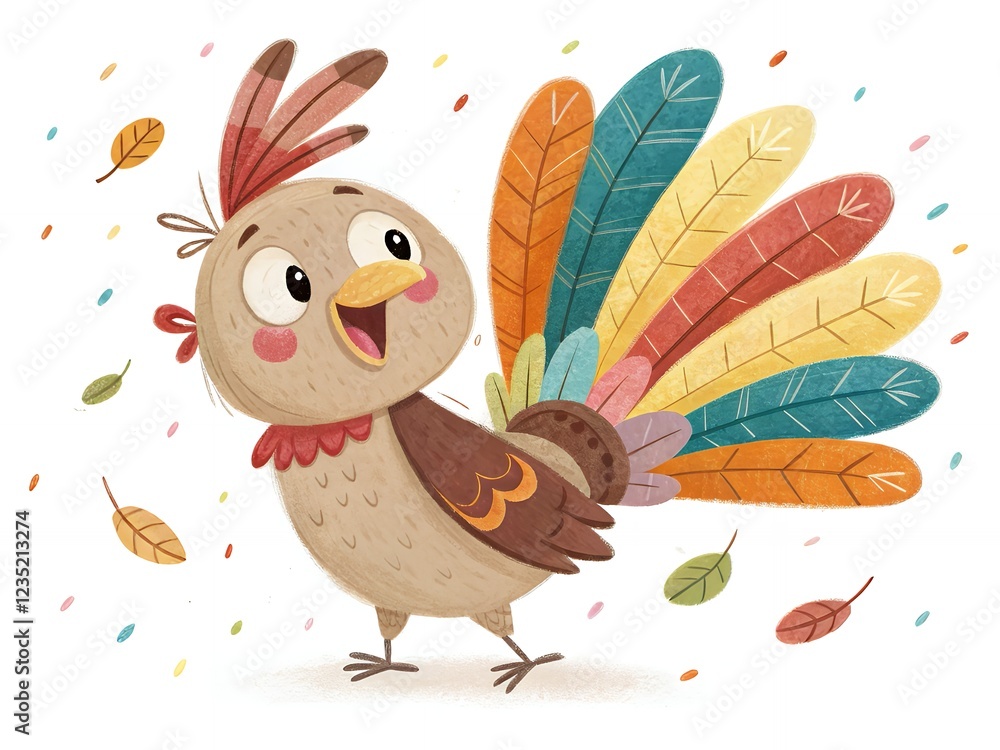 Obraz premium Cute Cartoon Turkey Bird Autumn Thanksgiving Illustration
