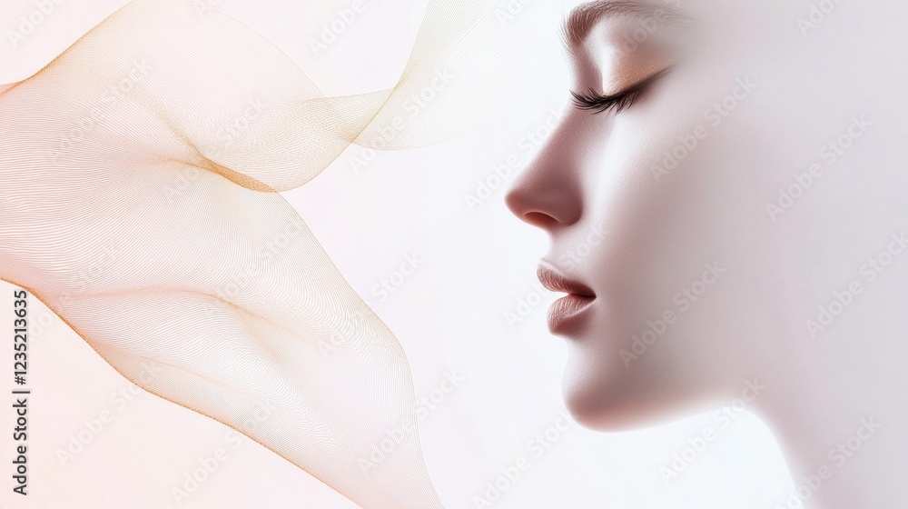 Naklejka premium Silhouette of a womans face highlighted by golden ratio lines illustrating beauty and proportion in a minimalist style. Generative AI