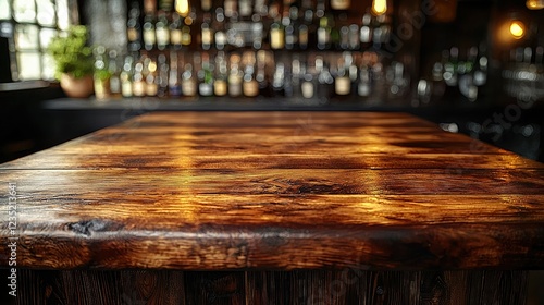 Warm Wooden Bar Top With Blurred Background
