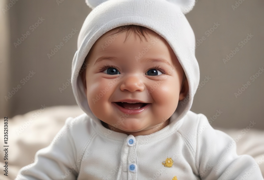 Adorable infant in a onesie with a bright smile and chubby cheeks, infants, cute animals Adorable infant in a onesie with a bright smile and chubby cheeks, infants, cute animals