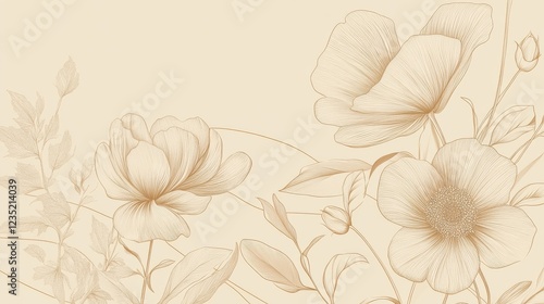 floreal background line outline minimal elegant floral line art on a creamy beige background floreal background line outline minima