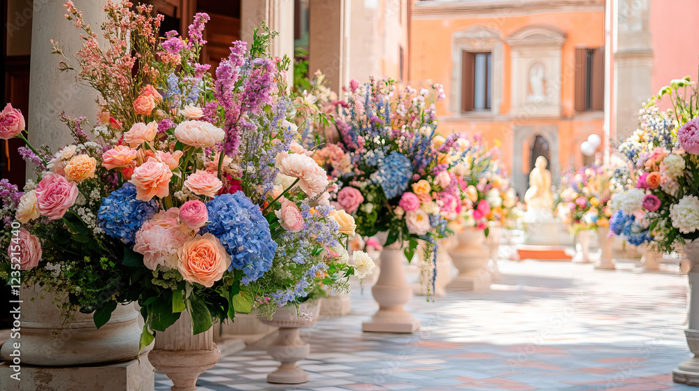 Stunning and Beautiful Flower Shop Display Situated in a Charming and Elegant Arcade Stunning and Beautiful Flower Shop Display Situated in a Charming and Elegant Arcade