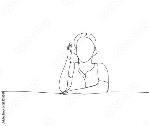 Girl studying, answering in class, raising hand one line art. Continuous line drawing of online learning, knowledge, school, preparation, answer, lesson