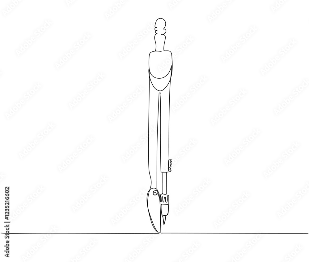 compass for drawing a circle, geometry, Technical drawing one line art. Continuous line drawing of online learning, school supplies, stationery storage, exam, office supplies, education. compass for drawing a circle, geometry, Technical drawing one line art. Continuous line drawing of online learning, school supplies, stationery storage, exam, office supplies, education.