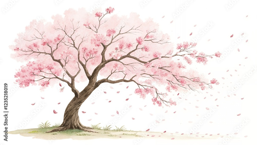 Watercolor Cherry Blossom Tree Pink Flowers Spring Nature Watercolor Cherry Blossom Tree Pink Flowers Spring Nature