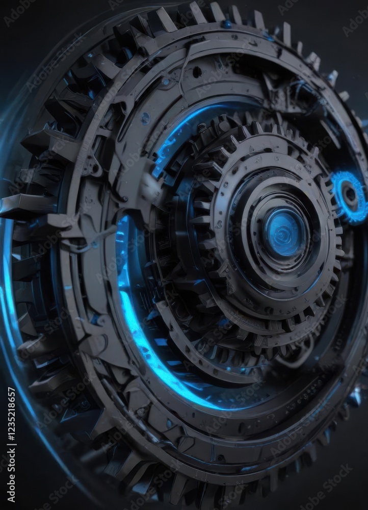 Fototapeta premium Black web design concept with blue lines and gears, gear, blue