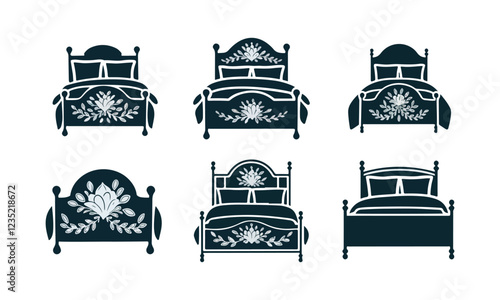 Vintage Beds Vector Illustration Collection Floral Headboards Decorative Bed Designs