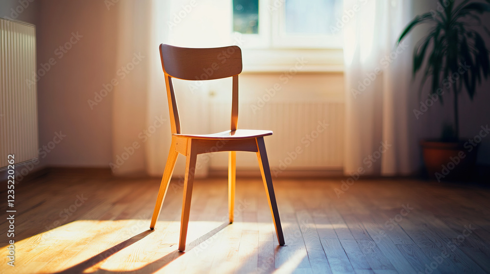 Fototapeta premium Stylish Chair is beautifully positioned in a Sunlit, Bright Room creating a warm ambiance