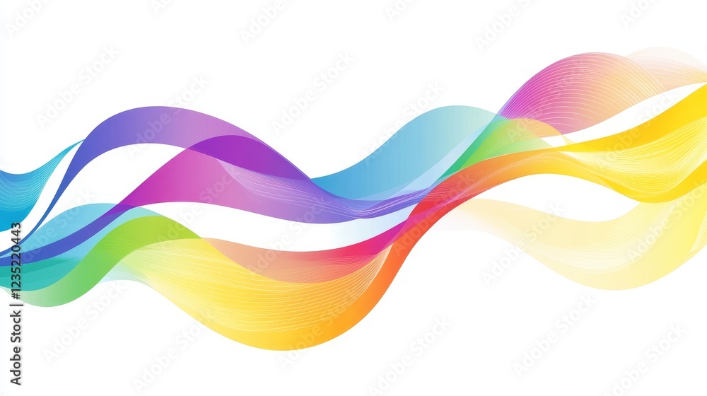 Fototapeta premium Colorful Rainbow Abstract Gradient Shapes Set. Vector Graphic Pattern with Wavy Lines in Bright Colors. Fluid Wave Elements of Colorful Squiggly Designs