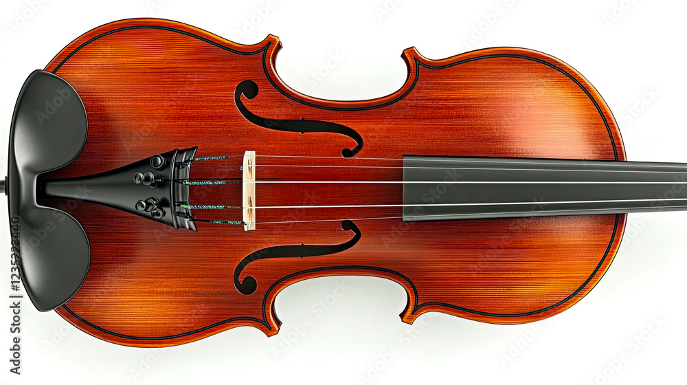 Fototapeta premium Elegant Violin Displayed From Above on a Clean White Background Showcasing Intricate Craftsmanship
