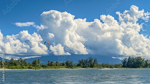 Kitesurfer coast cloudscape tropical beach kitesurfing