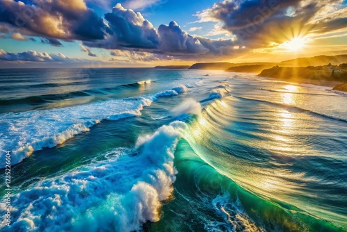 Abstract Blue Wavy Ocean Aerial Background Texture