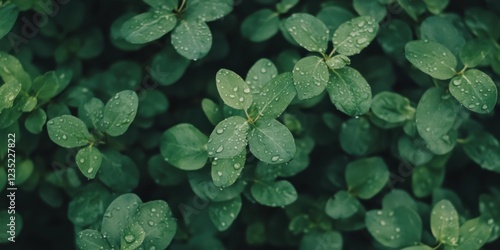 Lush and Vibrant Green Leaves Enriched with Refreshing Water Drops in the Beautiful Nature photo