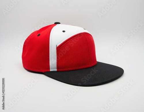 Stylish red, white, and black cap with a modern design, perfect for casual wear or sports.