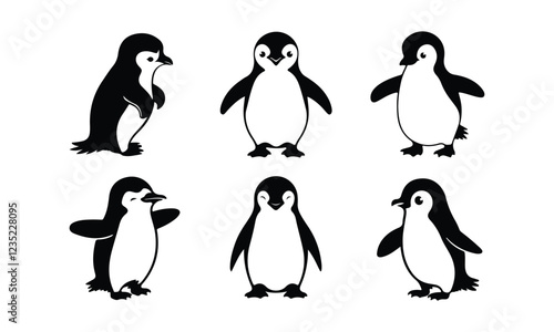 Ector Penguins Set - Cute Cartoon Penguins in Various Poses - Animal Illustration