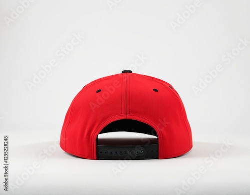 Bright red baseball cap with a black brim, showcased from the back against a clean white backdrop.
