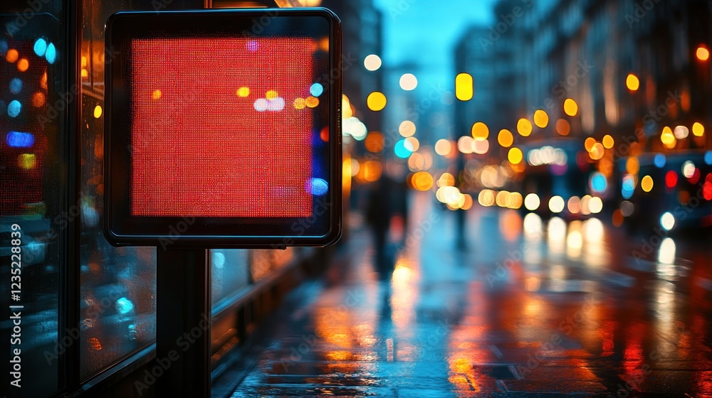 Blank city street sign, night, rain, advertising