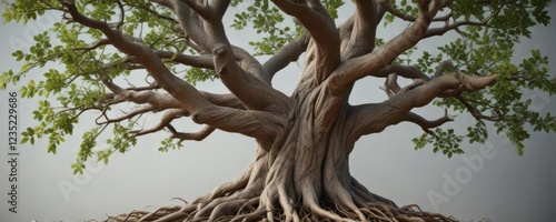 Close-up of intertwined family tree branches with roots and leaves ,  tree,  heritage