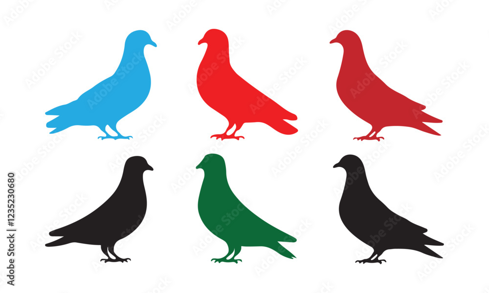 Obraz premium Colorful Pigeon Vector Art Collection - Red, Blue, Green Black Birds Design