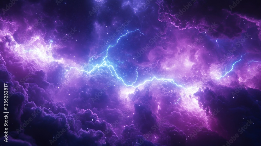 Powerful purple and blue lightning storm in space Powerful purple and blue lightning storm in space