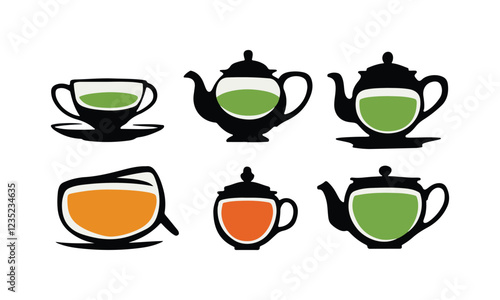 Wallpaper Mural Tea Cup Teapot Vector Art Collection - Green Orange Tea Designs Torontodigital.ca