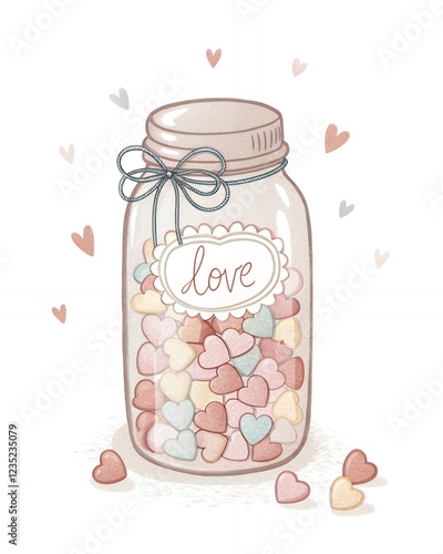 Mason Jar Filled with Pastel Hearts Love Romance Valentine s Day