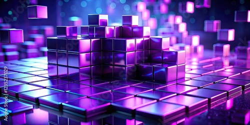 3D Abstract Purple Cubes - Tech Security Instability