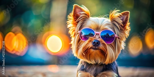 Wallpaper Mural Adorable Yorkshire Terrier in Sunglasses - Cute Dog Stock Photo Torontodigital.ca