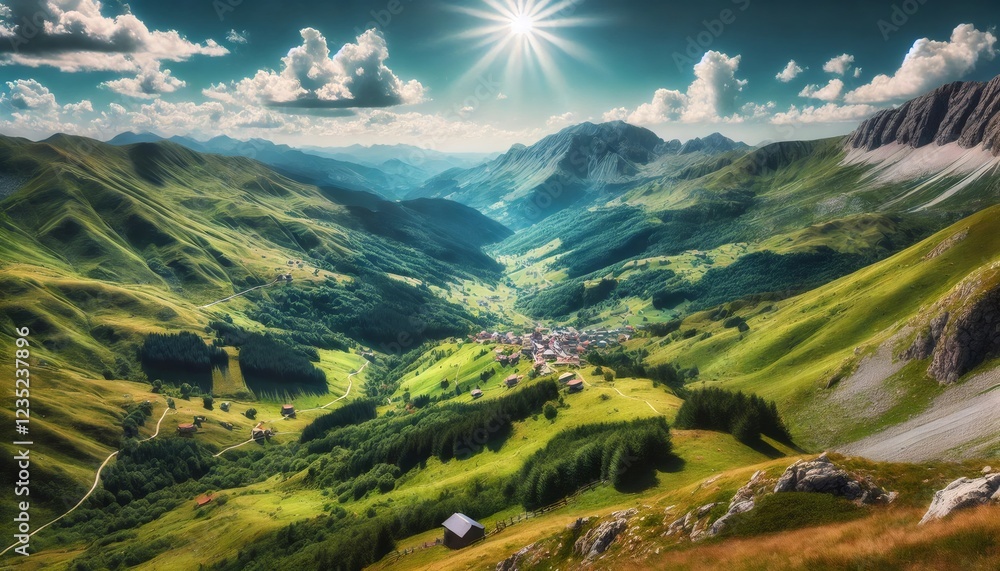 Obraz premium Majestic mountain valley in the italian alps under a shining sun