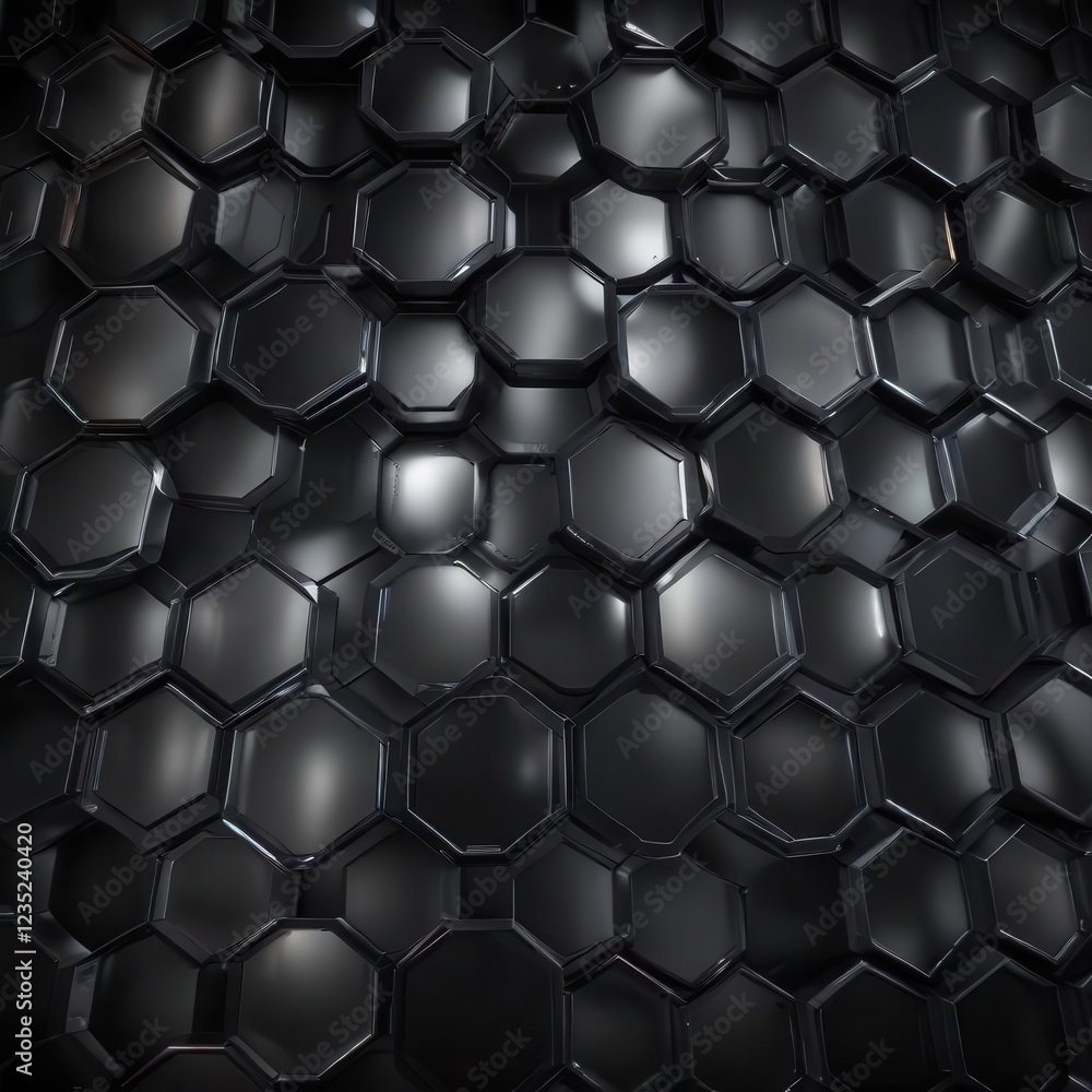 Darkened metallic hexagon cells illuminated by subtle luminescence, geometric, illumination Darkened metallic hexagon cells illuminated by subtle luminescence, geometric, illumination