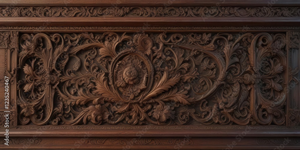 Darkened wooden paneling with intricate carvings and aged patina, wooden, pattern Darkened wooden paneling with intricate carvings and aged patina, wooden, pattern