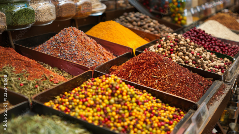 Spices and Herbs - Display of colorful spices and herbs. Spices and Herbs - Display of colorful spices and herbs.