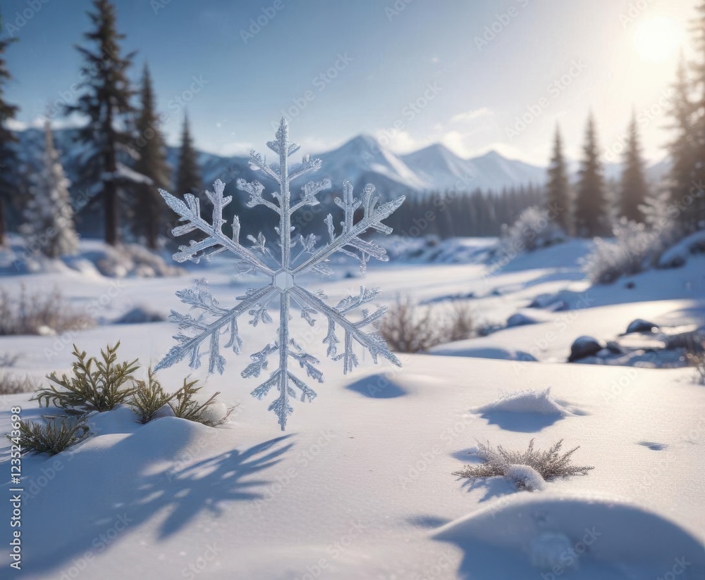Obraz premium Delicate Snowflake Border around Winter Landscape, snow, snowflakes