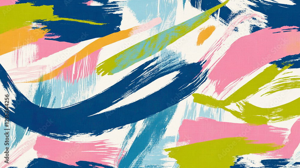 Obraz premium A bold and modern abstract design with brush strokes of electric blue, neon pink, and lime green splattered dynamically.