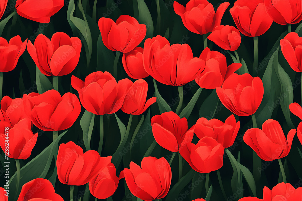Scarlet Tulip Fields Seamless Pattern Scarlet Tulip Fields Seamless Pattern