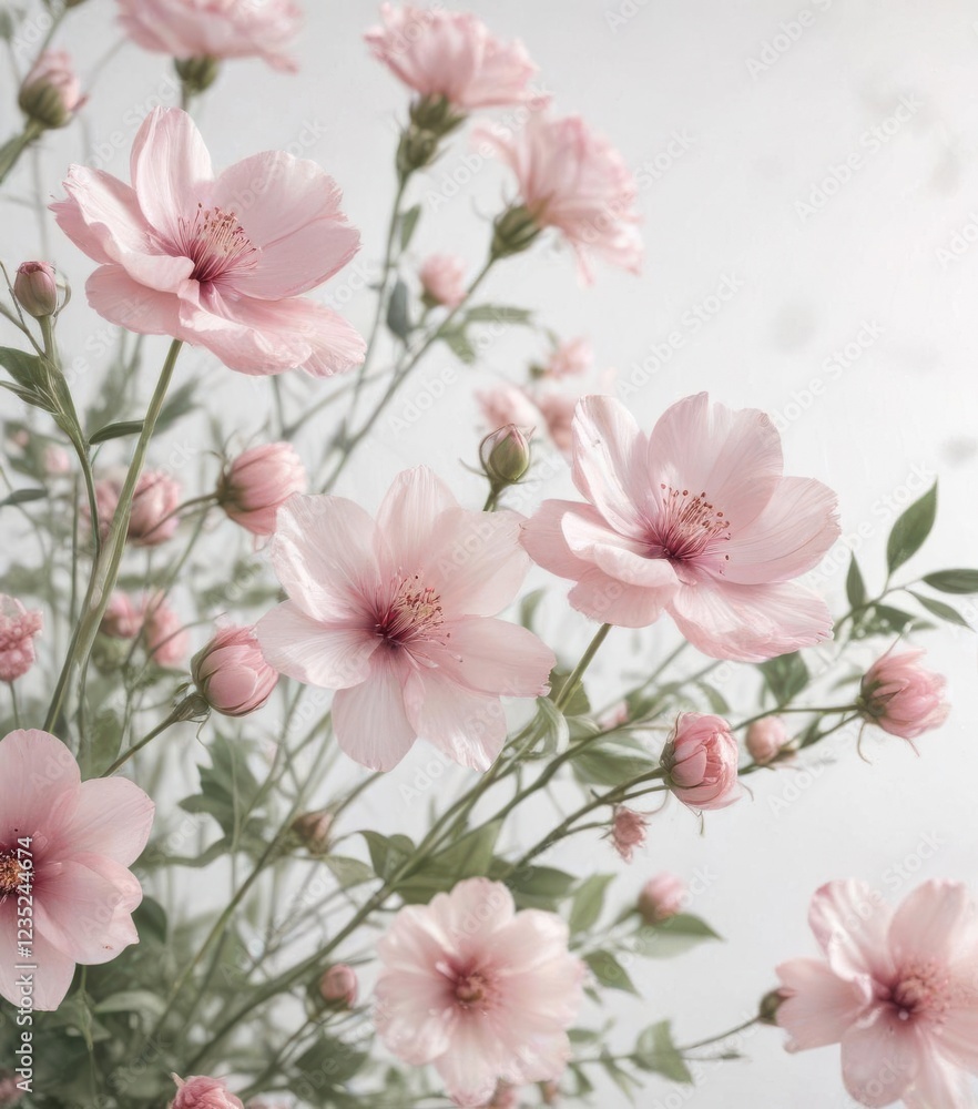 Delicate watercolor flowers in soft pink hues against a white background, watercolor floral, white Delicate watercolor flowers in soft pink hues against a white background, watercolor floral, white