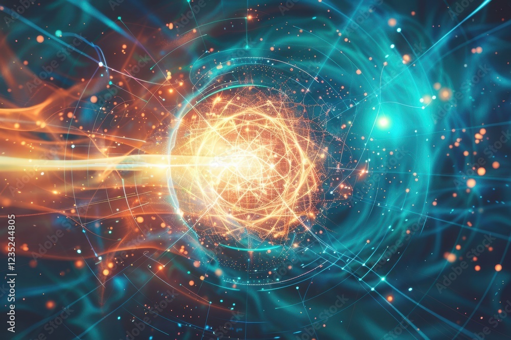 Fototapeta premium Abstract electromagnetic fields, glowing waves, energy flow, and dynamic force lines.
