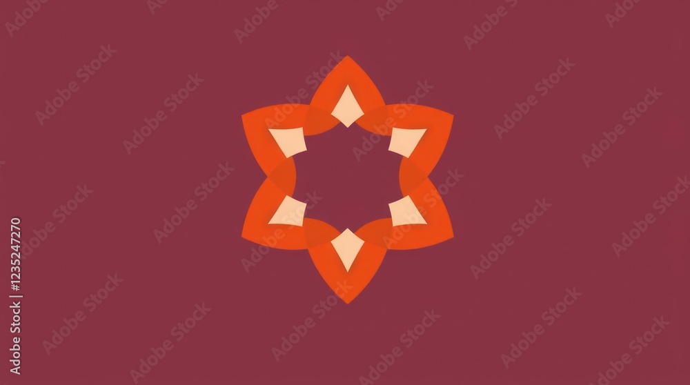 Abstract orange star-shaped vector design with bold geometric patterns on a red background Abstract orange star-shaped vector design with bold geometric patterns on a red background