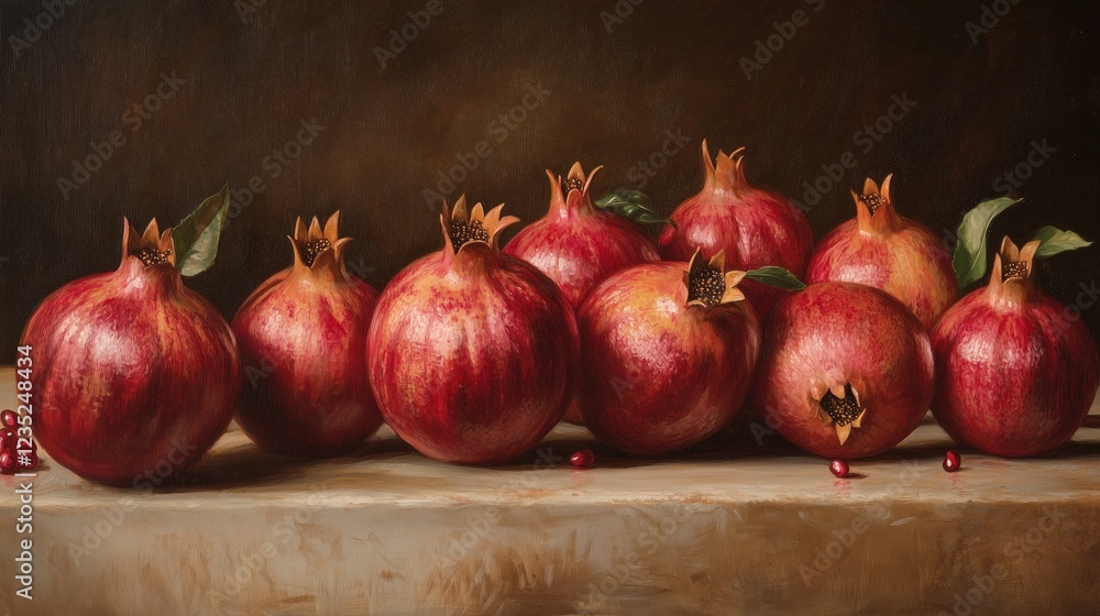 A close up of a bunch of pomegranates on a table A close up of a bunch of pomegranates on a table