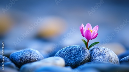 Fototapeta Naklejka Na Ścianę i Meble -  A small pink flower growing out of some rocks