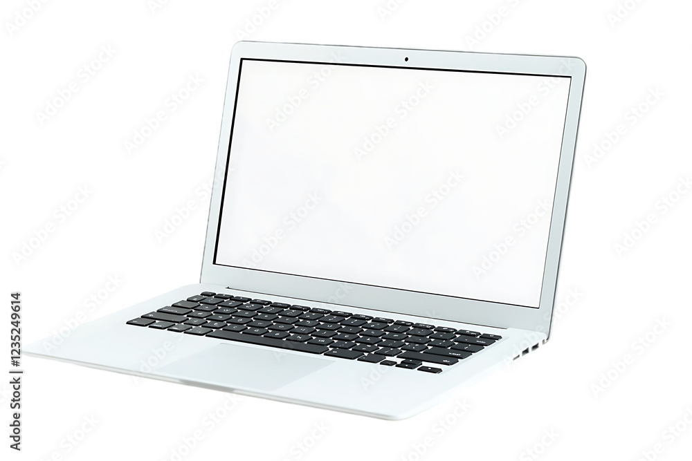 Laptop with blank screen isolated on white background, white aluminium body.Whole in focus. High detailed. Template, mockup. Laptop with blank screen isolated on white background, white aluminium body.Whole in focus. High detailed. Template, mockup.
