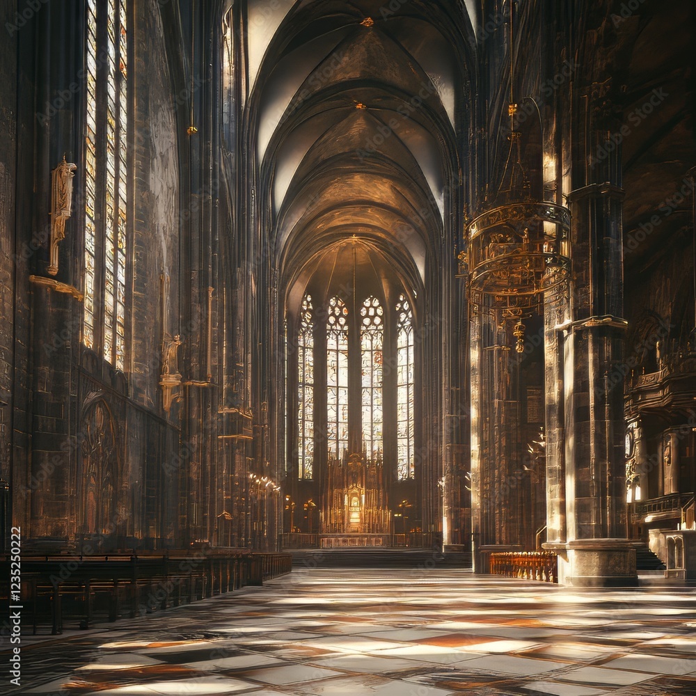 Fototapeta premium Sunlight streams into a grand cathedral.