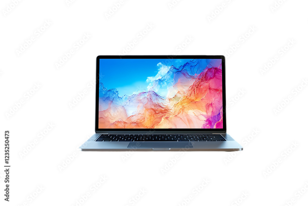 Laptop with frameless blank screen mockup template on the table in industrial office loft interior Laptop with frameless blank screen mockup template on the table in industrial office loft interior