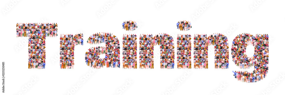 A group of people forming the word Training. Banner of education, learning, back to school, online course and training, distance education and e-learning. Concept of skill development A group of people forming the word Training. Banner of education, learning, back to school, online course and training, distance education and e-learning. Concept of skill development