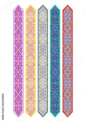 set of colorful ornaments in the form of a border, strips