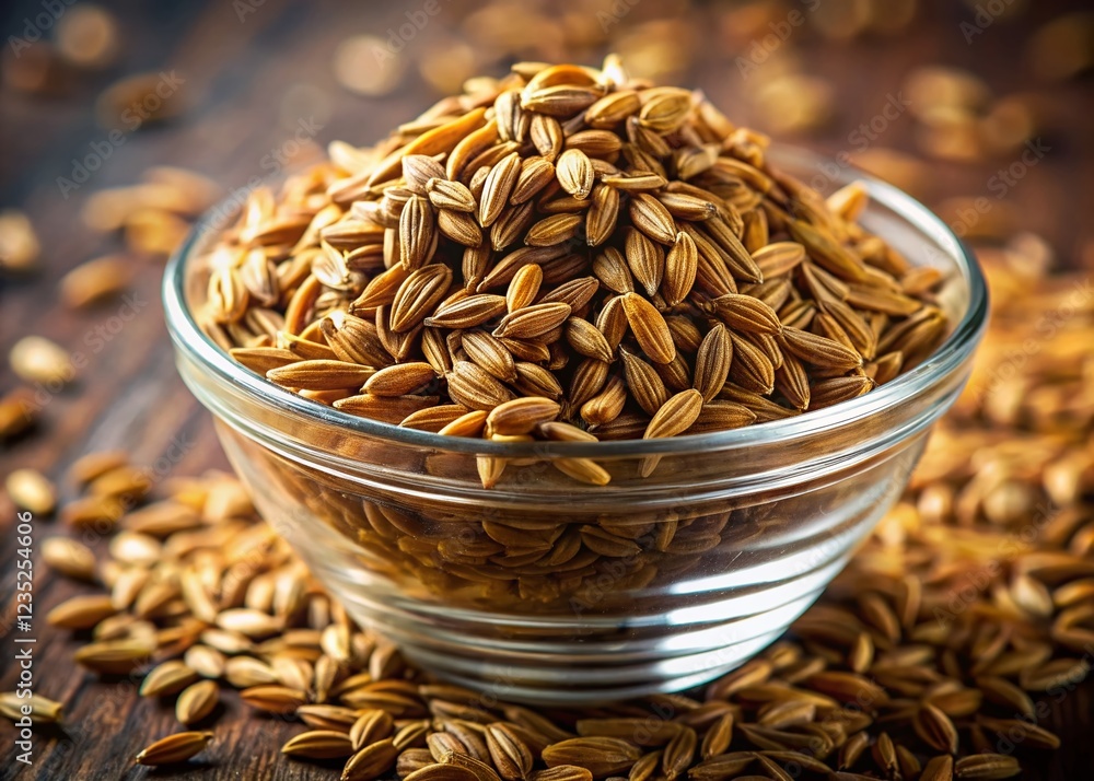 Obraz premium Aromatic Cumin Seeds in Glass Bowl: Culinary Spice Close-up