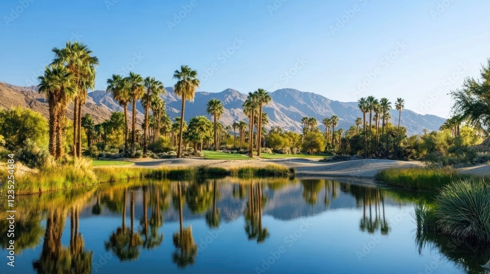 Palm Trees Reflecting in a Calm Desert Lake Palm Trees Reflecting in a Calm Desert Lake