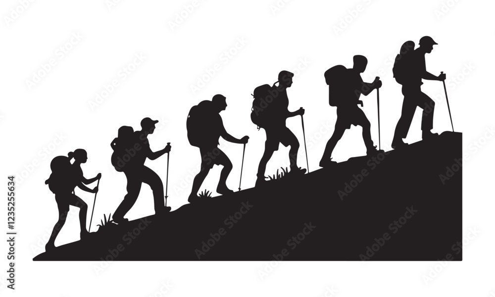 Discover a vector collection of mountain climbers with backpacks and hiking gear, perfect for adventure themes Discover a vector collection of mountain climbers with backpacks and hiking gear, perfect for adventure themes