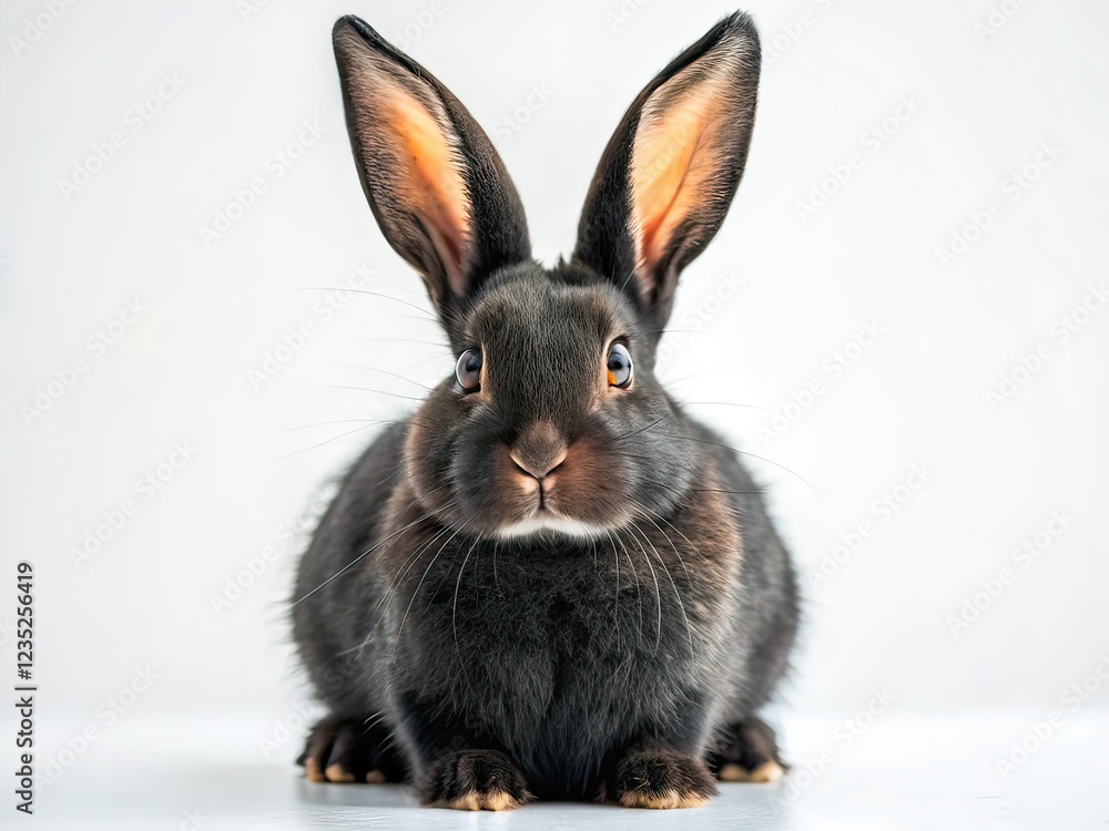 Obraz premium Black Rabbit Portrait, White Background, AI Photo, Cute Bunny, Studio Shot