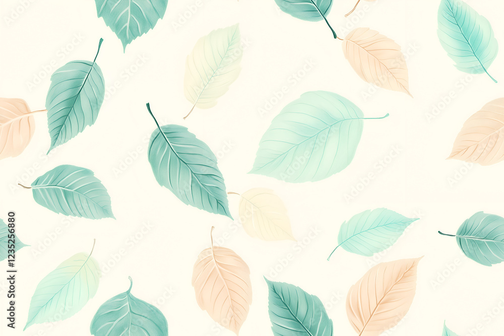 Obraz premium Ivory And Pastel Mint Leaves Seamless Pattern